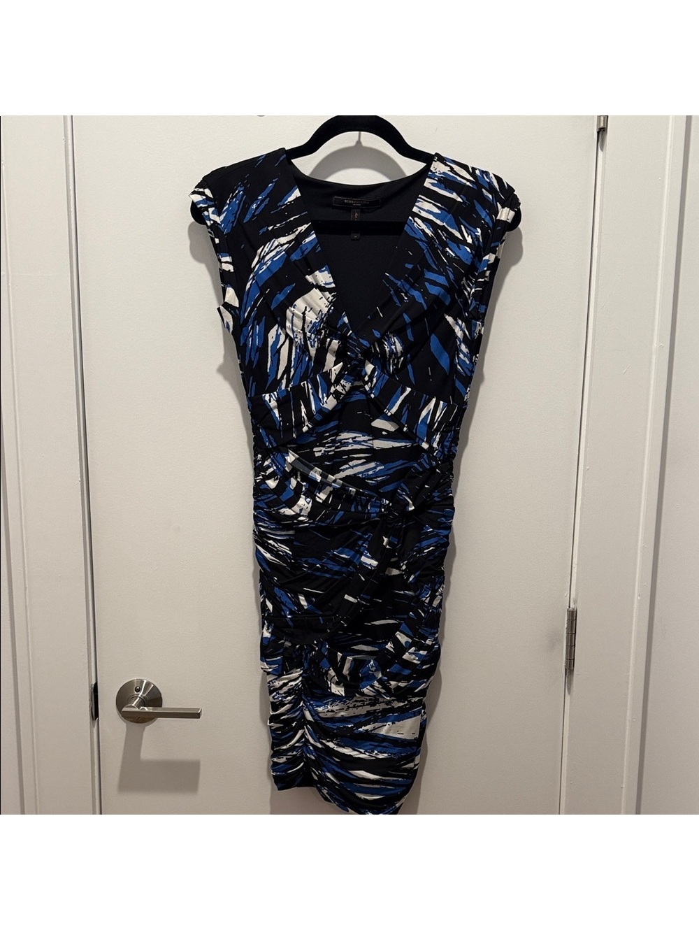 BCBGMaxAzria Black and Blue Swirl Midi Dress